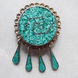 Aldaca Mexico crushed turquoise and sterling silver dangle pin pendant